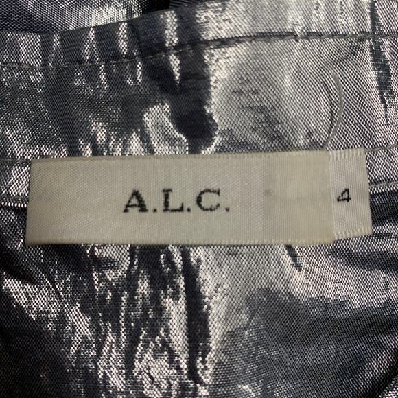 A.L.C. Size 4 Metallic Silver Cotton Blend Snaps Collarless Jacket - Picture 6 of 7